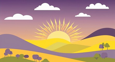 Obraz premium Sunrise hill painting in warm yellows and soft lavender