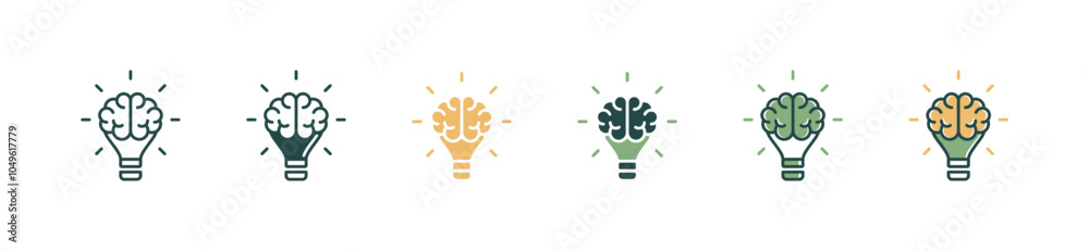 Poster lightbulb brain icon set business solution think innovation brainstorm idea shining neurology lamp v