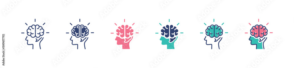 Aufkleber human brain intelligence thinking icon set brainstorm business solution head mind vector artificial 