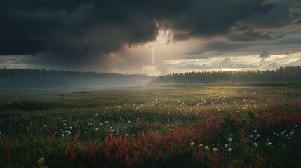 Dramatic Lightning Strikes in Distant Stormy Landscape