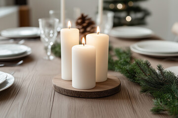 white candles in christmas festive scene