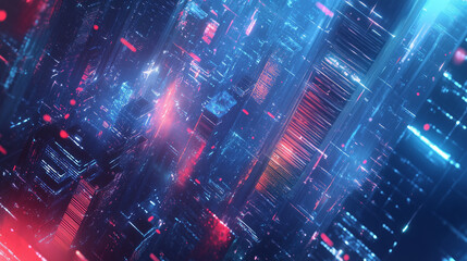 Fototapeta premium Abstract Neon Cityscape: A mesmerizing abstract cityscape bathed in vibrant neon hues, evoking a sense of futuristic urban dynamism and technological advancement.