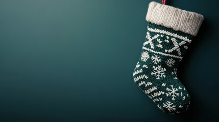 Green Knit Christmas Stocking with White Snowflake Pattern