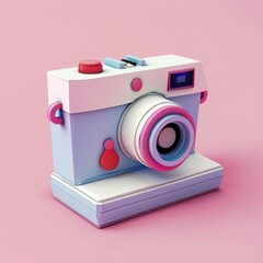 colorful retro camera, playful design, soft pastel colors, photography concept, creative illustration, vibrant background, artistic representation, modern art style, fun aesthetics, D render