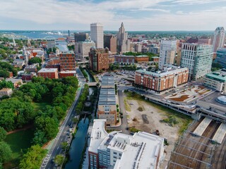 Naklejka premium Downtown city skyline of Providence, Rhode Island, United States.