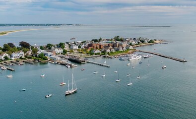 Residential houses, sailboats and peninsula at Stonington Point, Stonington, Connecticut, United...