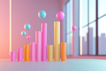 Obraz premium Pastel Pillars, Floating Spheres, A Dynamic 3D Growth Visualization