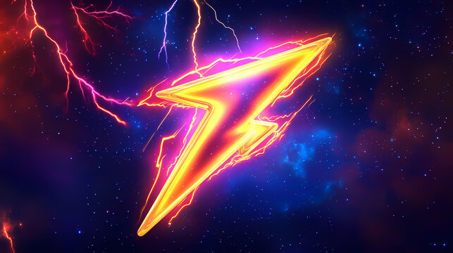 Vibrant 3d thunder symbol with holographic effects on a cosmic backgroun. Holographic Effect. Illustration