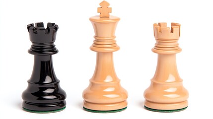Chess pieces black and white on white isolate background.