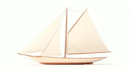 Fototapeta premium Model sailing boat with white sails on a light background.