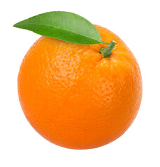 Orange fruit with leaves isolated, transparent PNG, PNG format, cut out, single