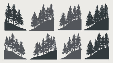 Fototapeta premium Stylized Nature Silhouettes Collection: Forests, Waves, Waterfalls, Mountains, Islands, Glaciers, and More for Minimalist Designs