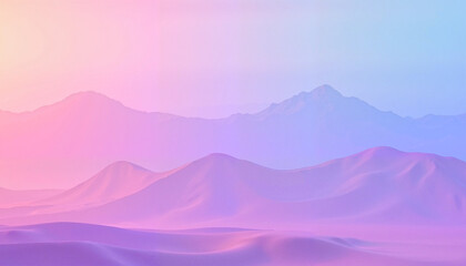 Dreamy pastel landscape with pink and blue mountains at dawn