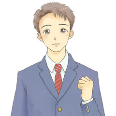 制服を着た男の子のイラスト　ガッツポーズ