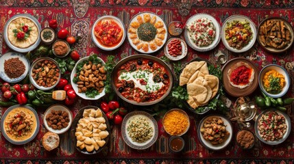 Fototapeta premium Artistic Traditional Table Setting with Various Dishes