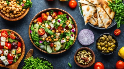 Creative Eastern Salad Arrangement with Natural Lighting