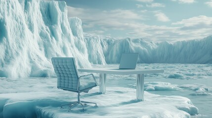 Fototapeta premium Arctic Office: Remote Work in a Frozen Landscape 
