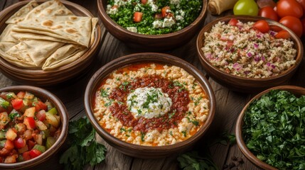 Fototapeta premium Fresh Eastern Family Meals in Natural Lighting