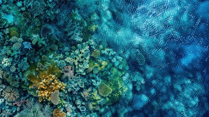Obraz premium A breathtaking aerial view of the Great Barrier Reef with its vibrant coral formations, Coral reef scene, Vibrant style
