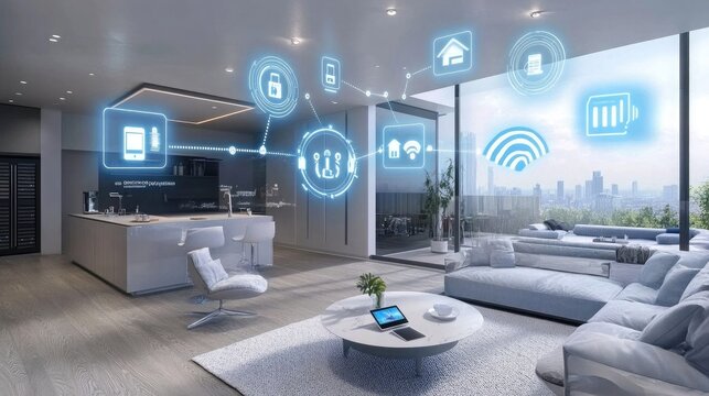 Modern banner for smart home technology featuring cybersecurity and IoT integration for connected living