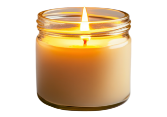 Photo of glass jar with burning .Transparent background. Isolated PNG.