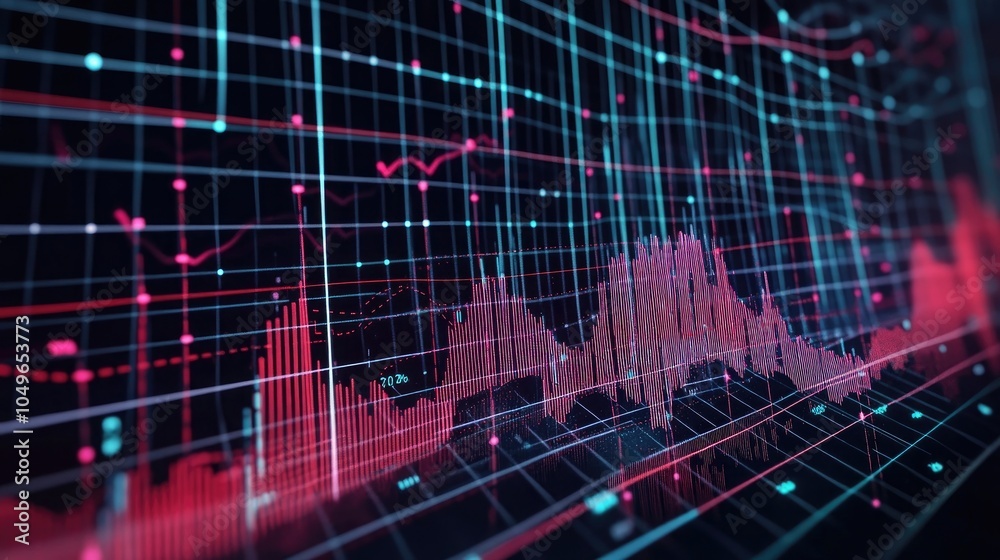 Poster multiple line charts showing data trends over months on grid background