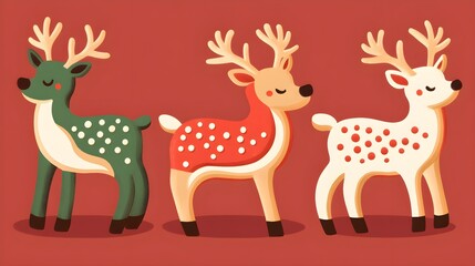 Fototapeta premium Cute Christmas Reindeer Illustration Red Green White