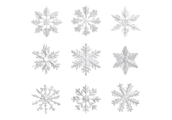 Photo of collection of snowflakes .Transparent background. Isolated PNG.