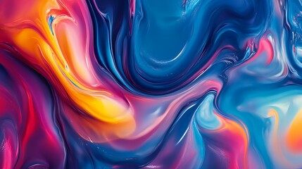 Obraz premium Liquid Abstract Art in Swirling Blue, Pink and Orange Marble Effect