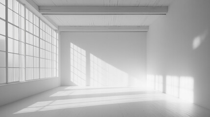 Obraz premium Abstract white 3d studio background for cosmetic product presentation, Empty room, seamless white walls, soft shadows,