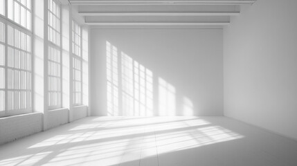 Obraz premium Abstract white 3d studio background for cosmetic product presentation, Empty room, seamless white walls, soft shadows,