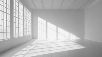 Obraz premium Abstract white 3d studio background for cosmetic product presentation, Empty room, seamless white walls, soft shadows,