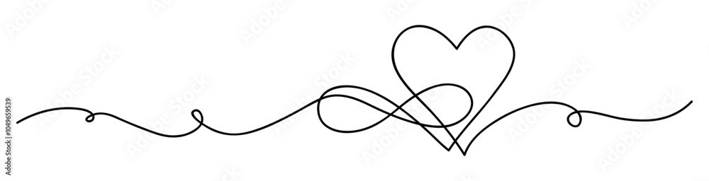 Aufkleber oneline drawing. abstract decorative horizontal border element with heart and infinity sign. symbol 