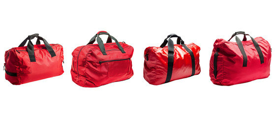 set of red sports bag isolated on a white background