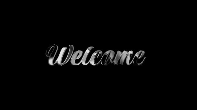 Welcome Text Animation in silver color with transparent background