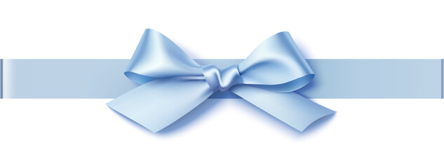 Decorative dusty blue bow with horizontal blue ribbon isolated on white. Beautiful decoration element for your design. Vector stock illustration.