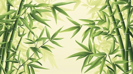 Fototapeta premium Detailed bamboo leaves and stalks presented in a front view against a pristine white background.