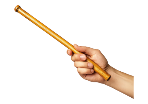 Photo of hand holding baton .Transparent background. Isolated PNG.