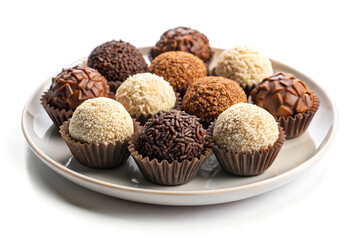 Brigadeiros on plate,isolated on white background