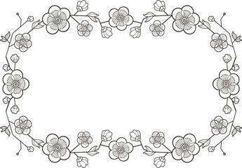 Vector floral ornamental frame with sakura blossom and branches. Vintage Chinese and Japanese style panel, great for wedding decorations, greeting cards, invitations, banners, vinyl and laser ready.