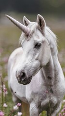 Obraz premium Close-up of a unicorn's face, featuring its single horn and mythical features