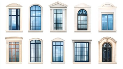 Obraz premium Modern architectural designs, a showcase of window styles and sizes for contemporary homes