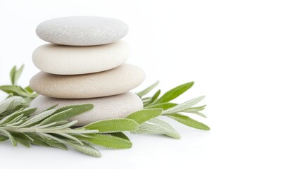 Fototapeta premium Achieve tranquility with calming stones and aromatic sage, embracing zen wellness
