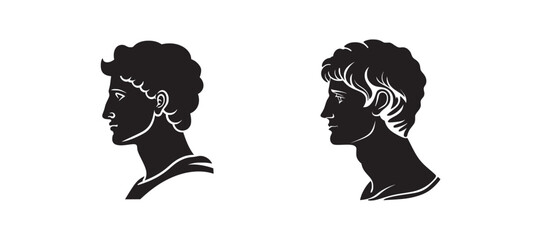  Ancient Greek Person silhouette isolated on white background. Vector illustration. AI generated.
