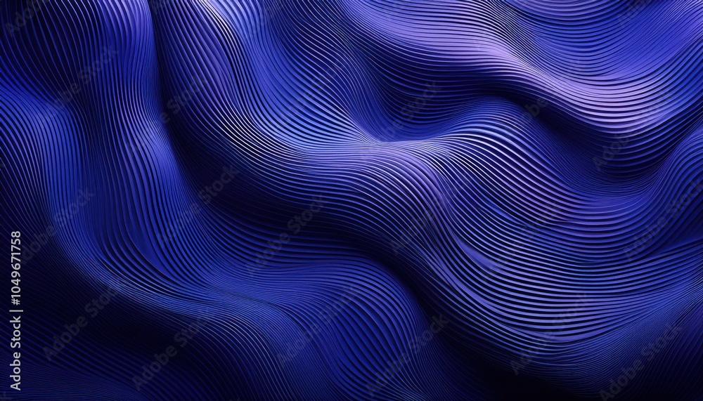 Poster 3D Abstract Layered Purple and Blue Gradient Waves. Dynamic Flowing Textured Background for Futuristic Digital Design, Web Headers, Luxury Branding, and Immersive Presentation Backdrops