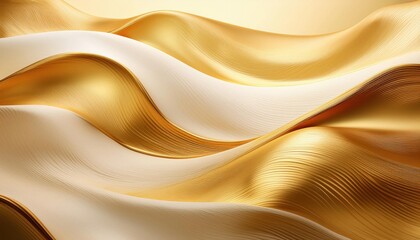 Obraz premium Luxurious Golden Silk Wave Textures. Abstract, Fluid Metallic Gold and Cream Fabric Design with Gentle Curves and Organic Flow for Elegant Branding, Website Backgrounds Packaging High-End Digital Art