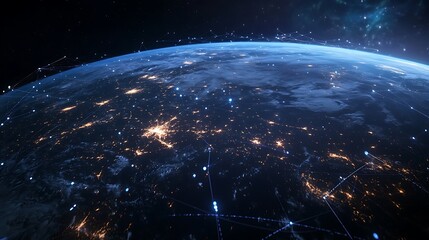 Advanced digital network overlaying Earth viewed from outer space image