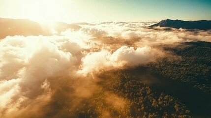 Obraz premium A stunning shot of a clear, bright sky with scattered puffy clouds, softly illuminated by sunlight. The scene evokes a sense of freedom and openness.