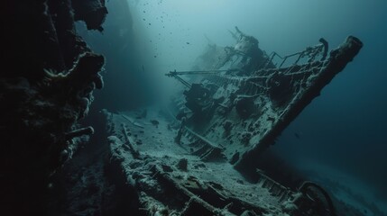 A breathtaking view of the sunken shipwrecks in Truk Lagoon, Micronesia, Underwater scene
