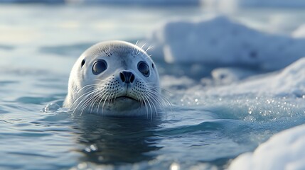 Fototapeta premium Baikal seal pup enjoying serene ice environment on lake image